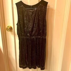 VTG Anthropologie Boundary & Co gold sequin minidress with open panel, mesh back